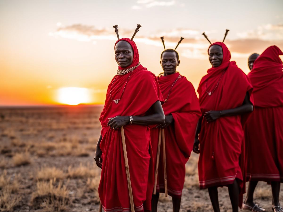 Maasai elders at sunset on the open plains